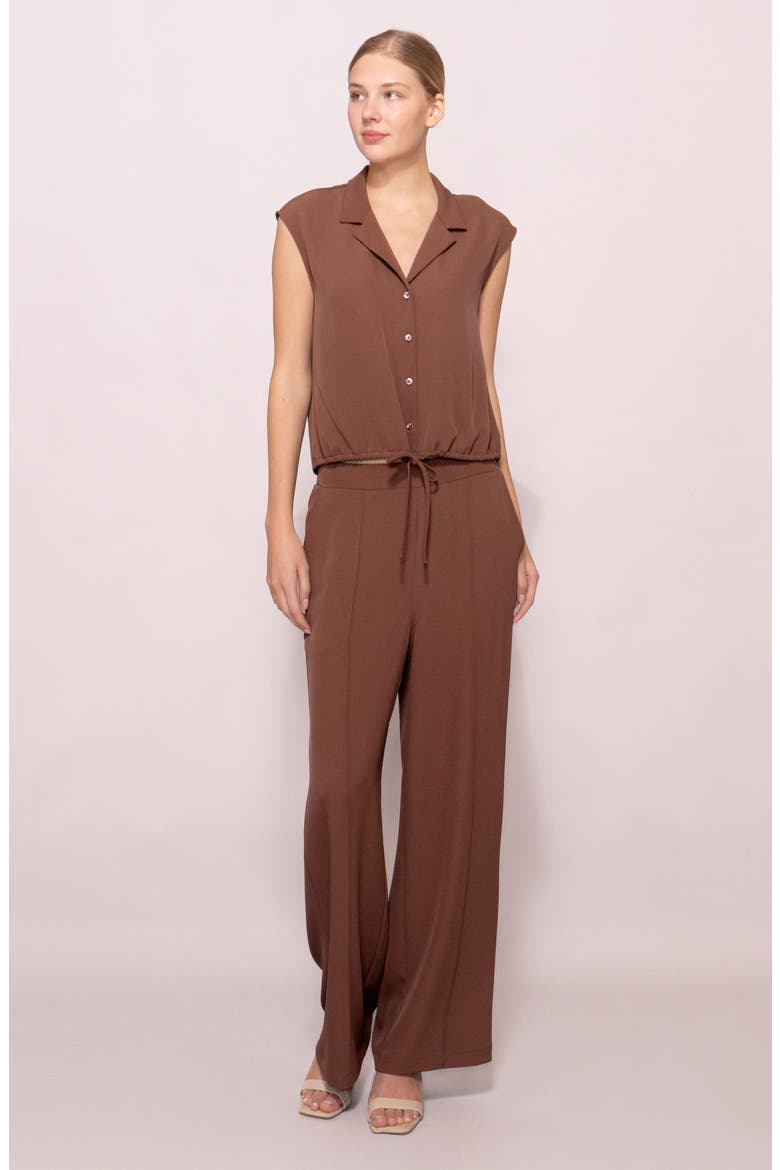 Drawstring Hem Sleeveless Button-Up Shirt, Alternate, color, BROWN