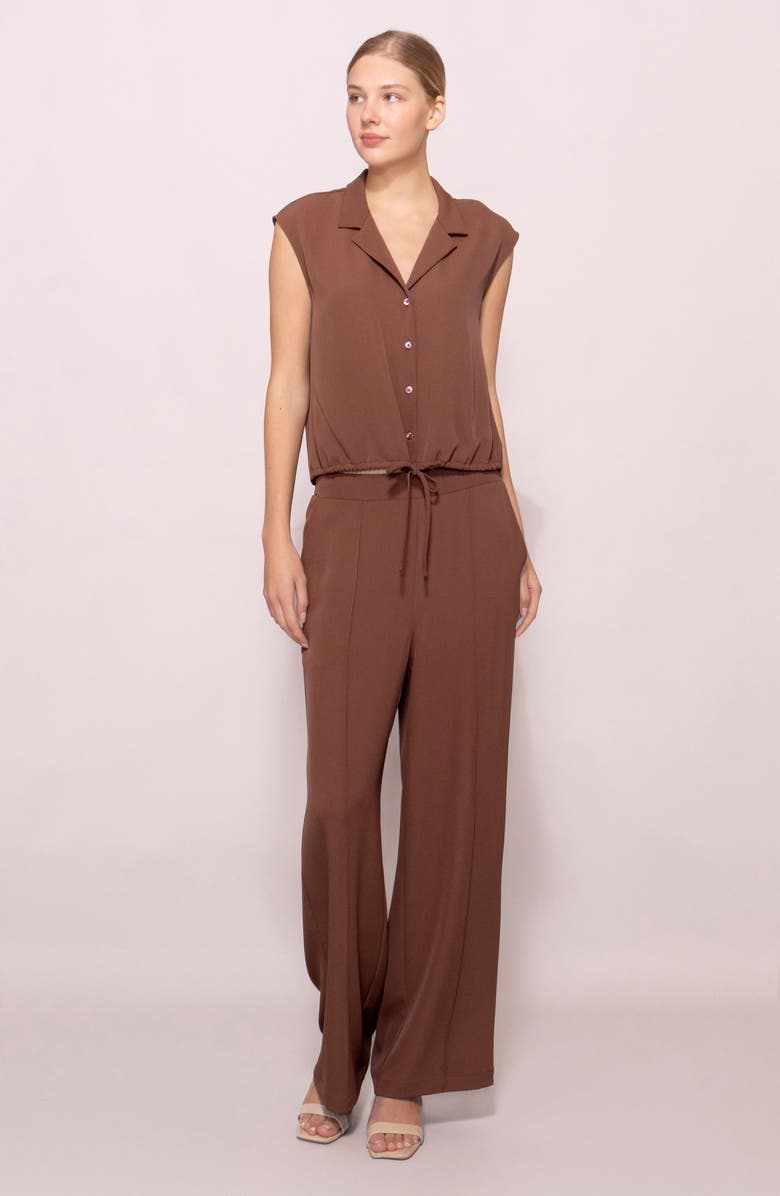 MELLODAY Drawstring Hem Sleeveless Button-Up Shirt, Alternate, color, Brown