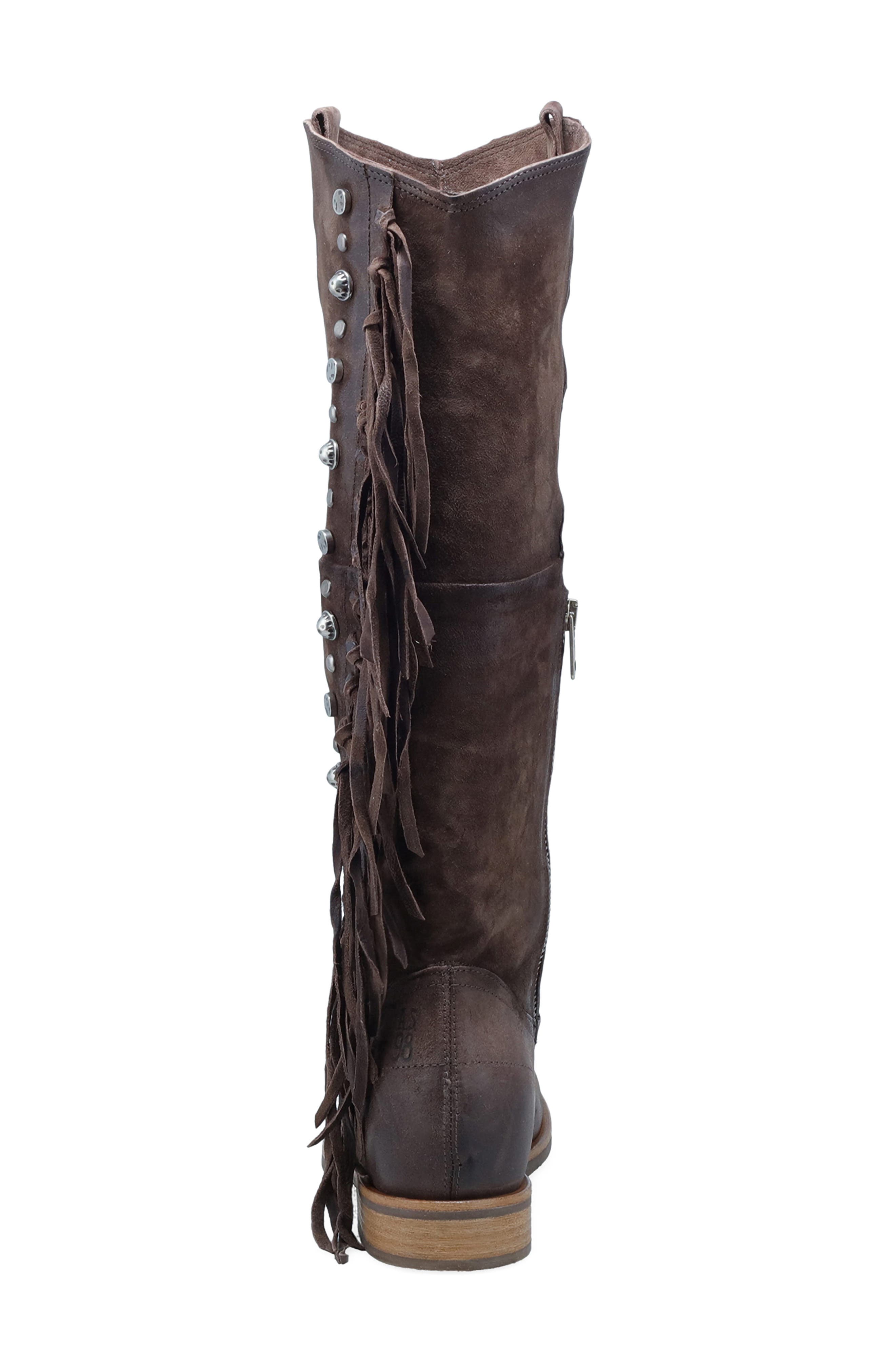 A.S.98 Ilke Studded Fringe Western Knee High Boot, Alternate, color, Brown