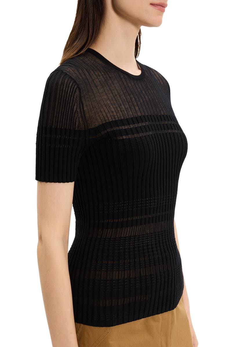 Theory Sheer Stripe T-Shirt, Alternate, color, Black