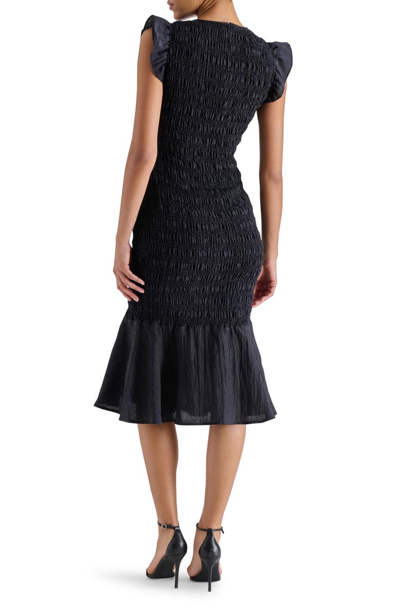 Steve Madden Petra Smocked Ruffle Dress, Alternate, color, Black