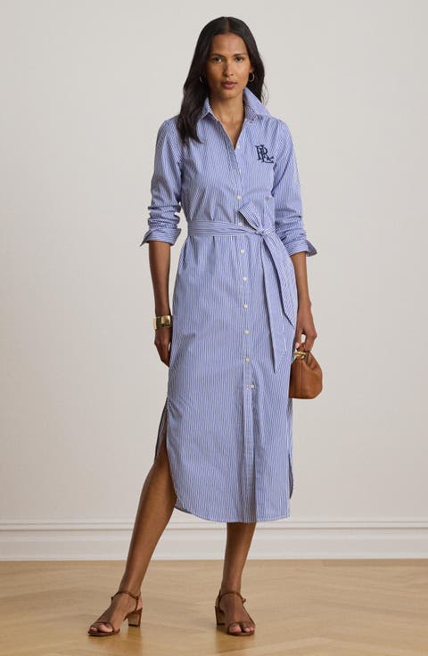 Striped Cotton Broadcloth Shirtdress