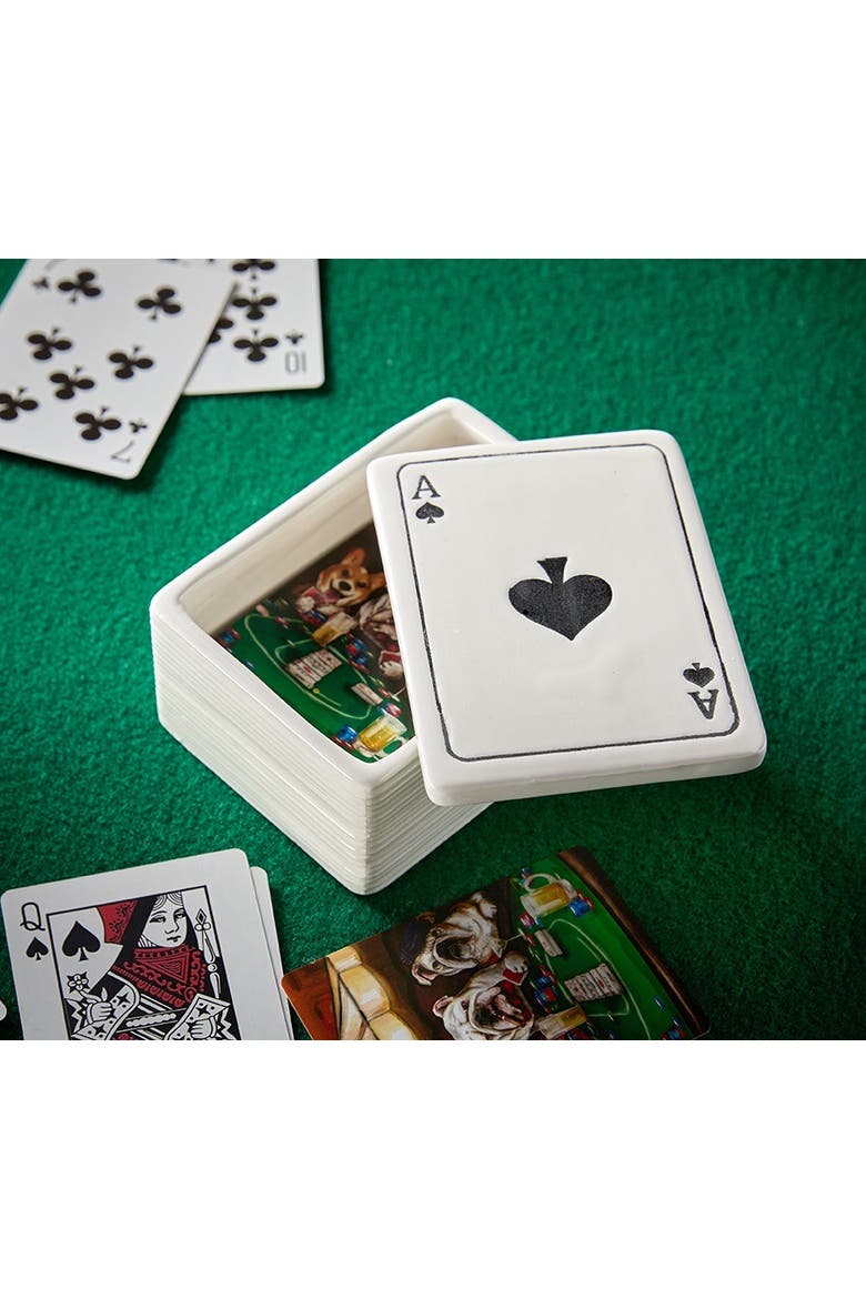 Ace of Spades White Earthenware Lidded Trinket Box 3.2 x 4.25 x 2.25 in, Alternate, color, White
