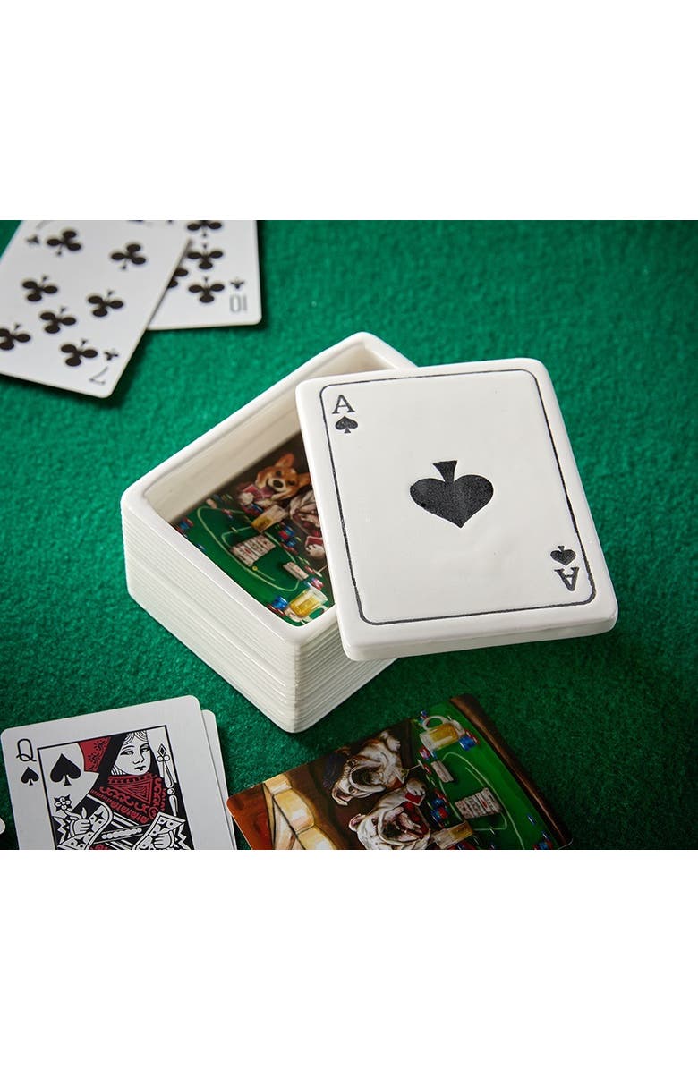 tag Ace of Spades White Earthenware Lidded Trinket Box 3.2 x 4.25 x 2.25 in, Alternate, color, White