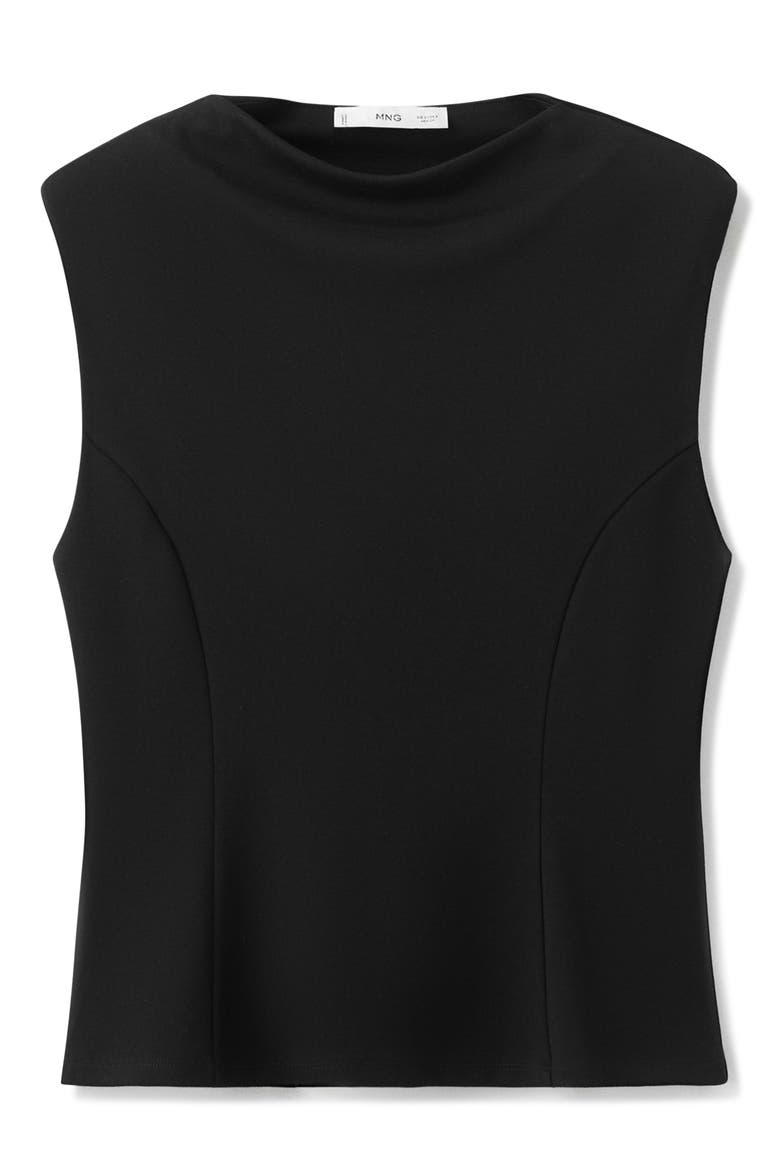 Sleeveless Flare Top with Shoulder Pads, Alternate, color, BLACK