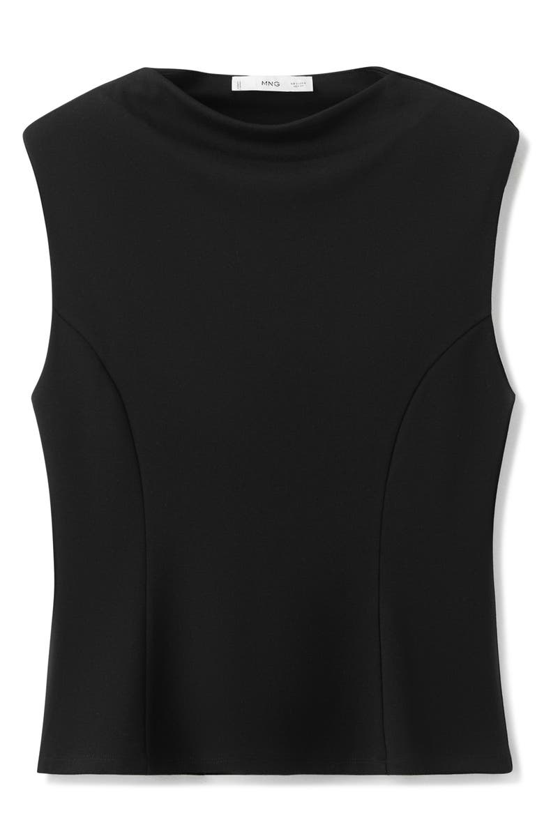 MANGO Sleeveless Flare Top with Shoulder Pads, Alternate, color, Black