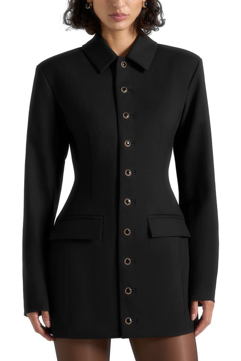 Amelie Hourglass Button Up Blazer Dress, Main, color, Black