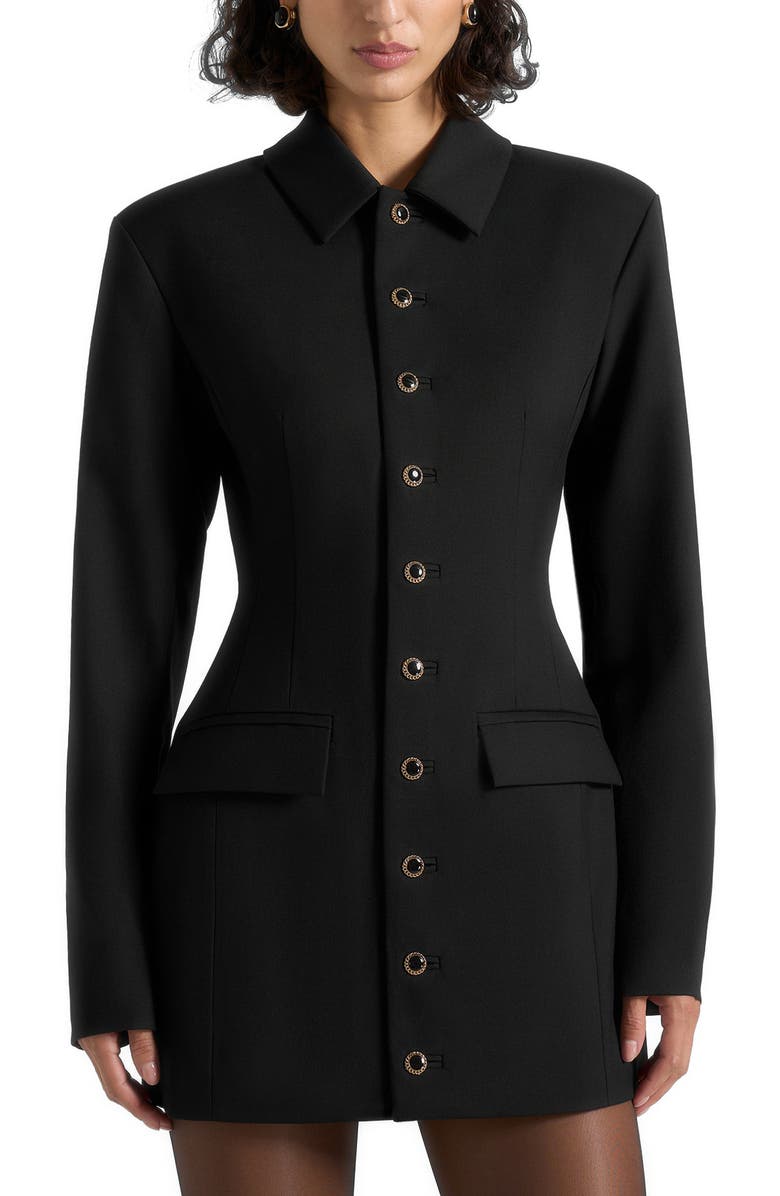Manière De Voir Amelie Hourglass Button Up Blazer Dress, Alternate, color, Black