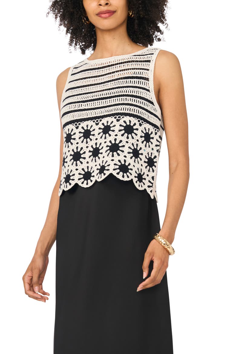 Crocheted Tank with Slipdress, Main, color, RICH BLACK