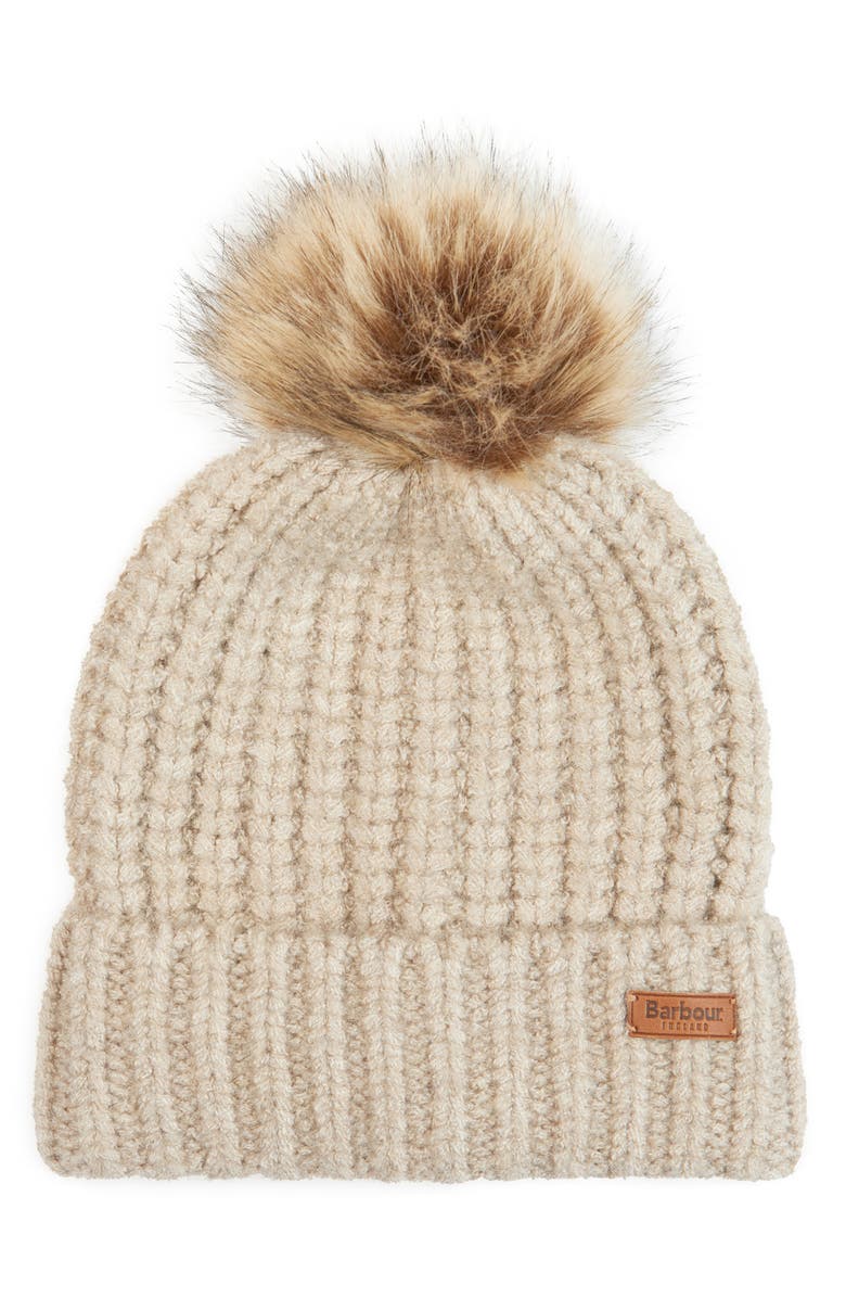 Barbour Saltburn Faux Fur Beanie & Scarf Set, Main, color,