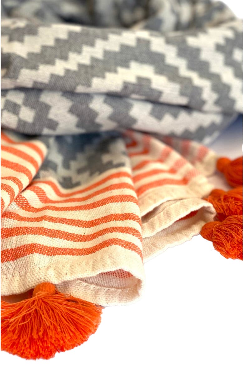Eco Hilana Merida Gray - Orange Turkish Towel / Blanket, Alternate, color, Orange
