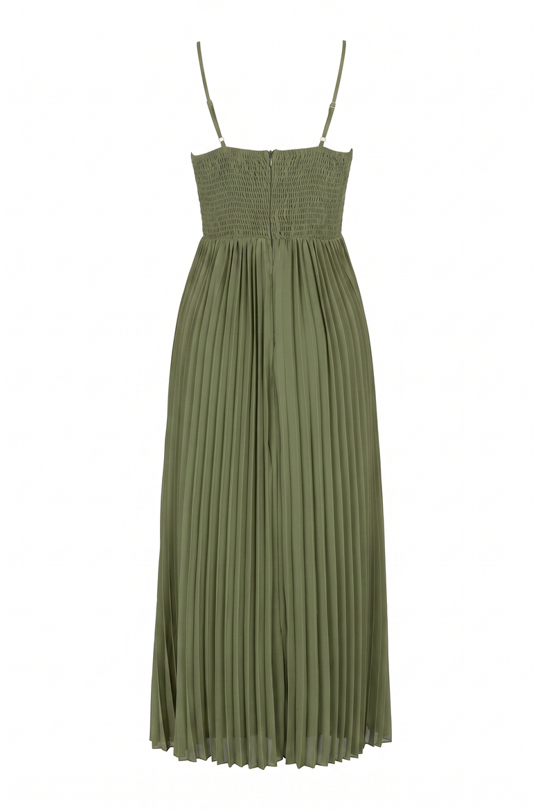 Pleated Bustier Maxi Dress with Adjustable Straps and Smocked Back, Alternate, color, Green