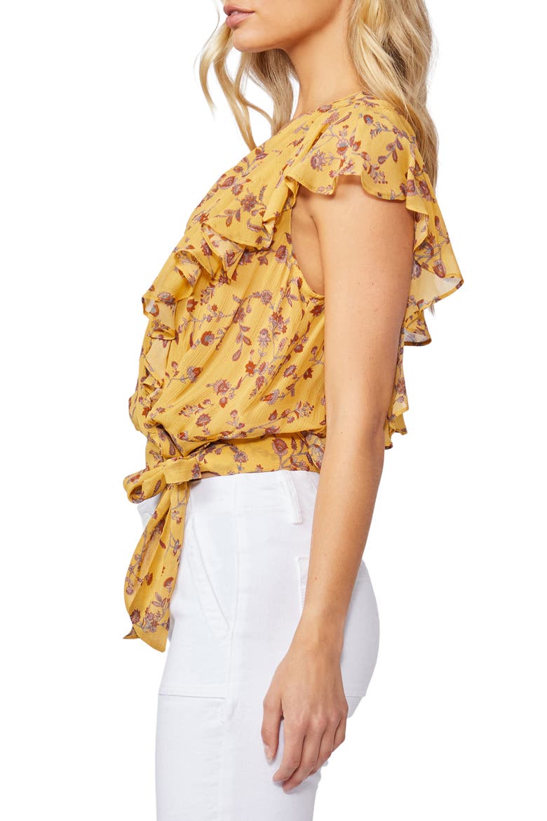 Trista Floral Ruffle Silk Blouse, Alternate, color, TURMRC MLT