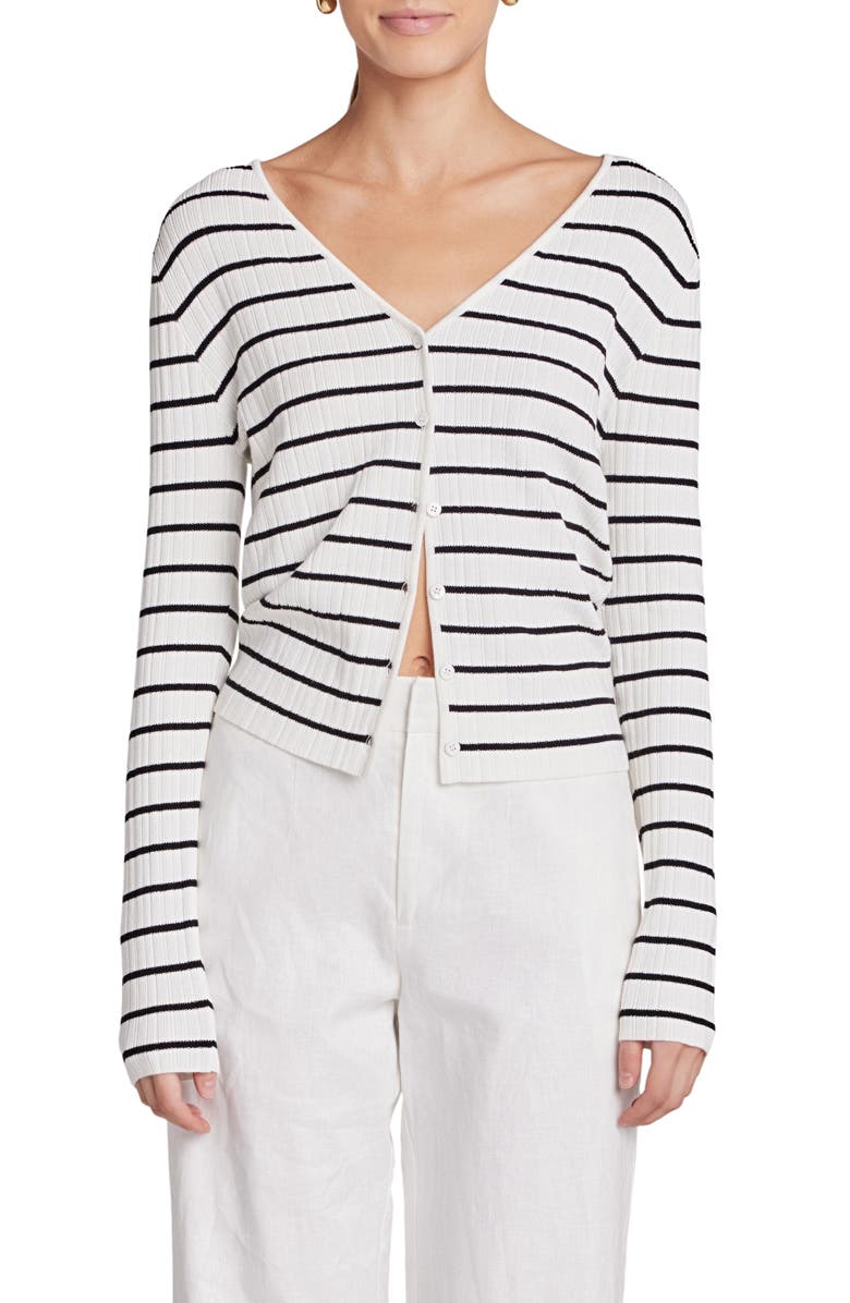 Endless Rose Rib Cardigan, Main, color, Ivory/ Black