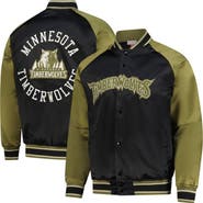 Mitchell & Ness Men's Mitchell & Ness Olive/Black Minnesota Timberwolves Clutch Satin Raglan Full-Snap Jacket