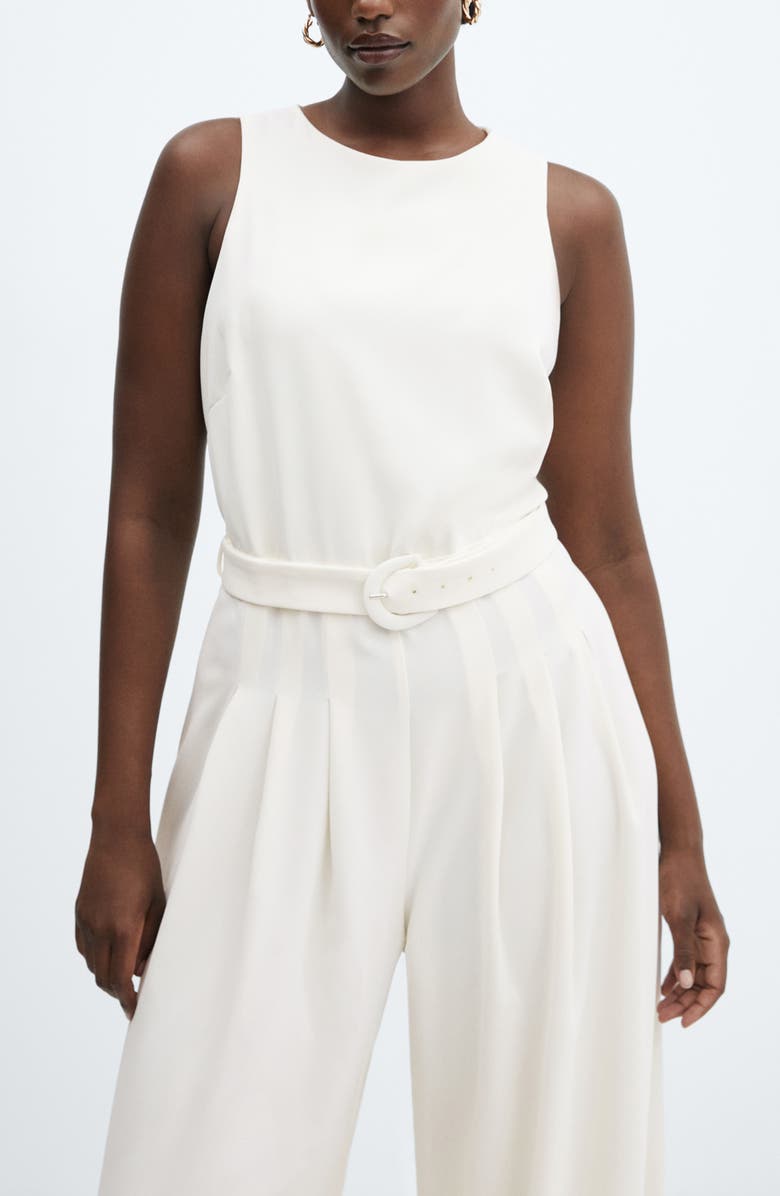 MANGO Belted Sleeveless Wide Leg Jumpsuit, Alternate, color, 
