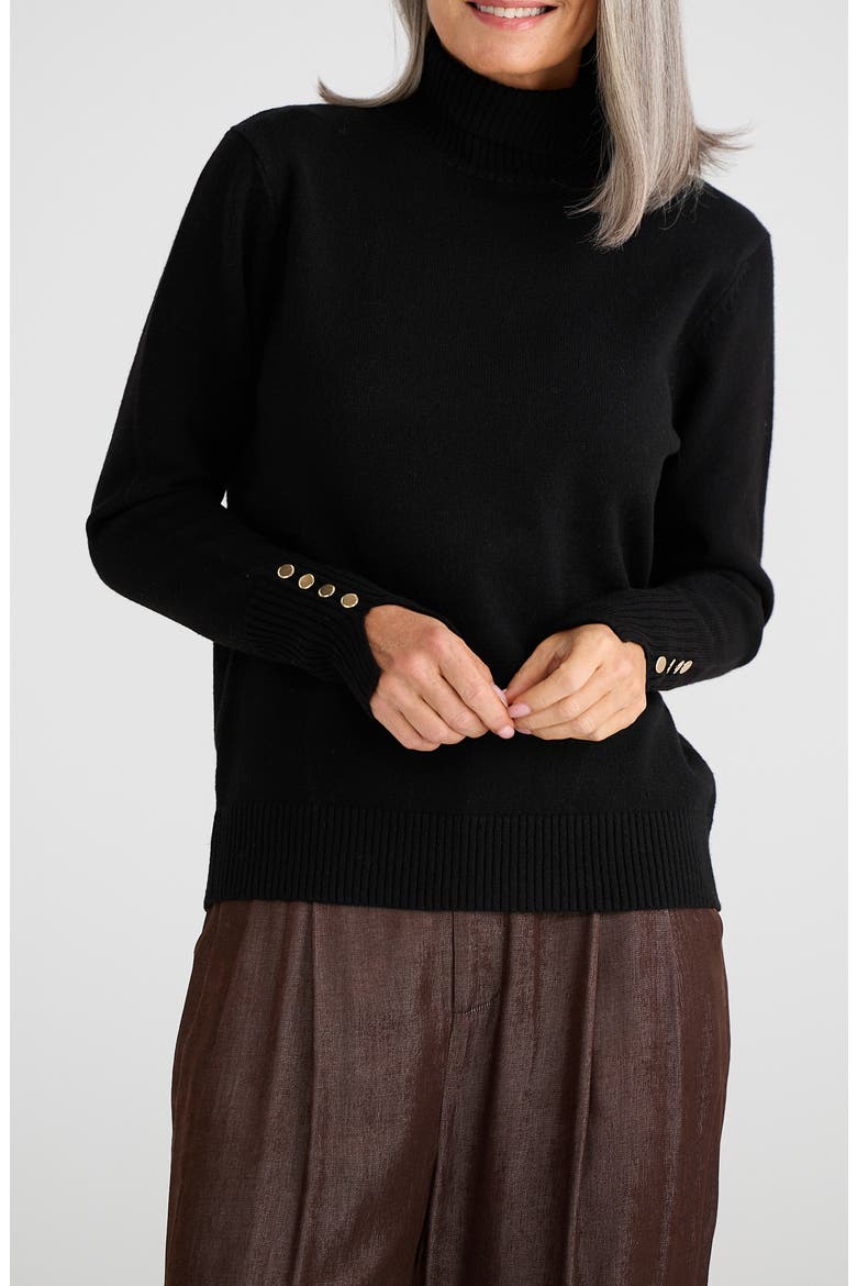 Pilot Button Cuff Turtleneck, Alternate, color, BLACK