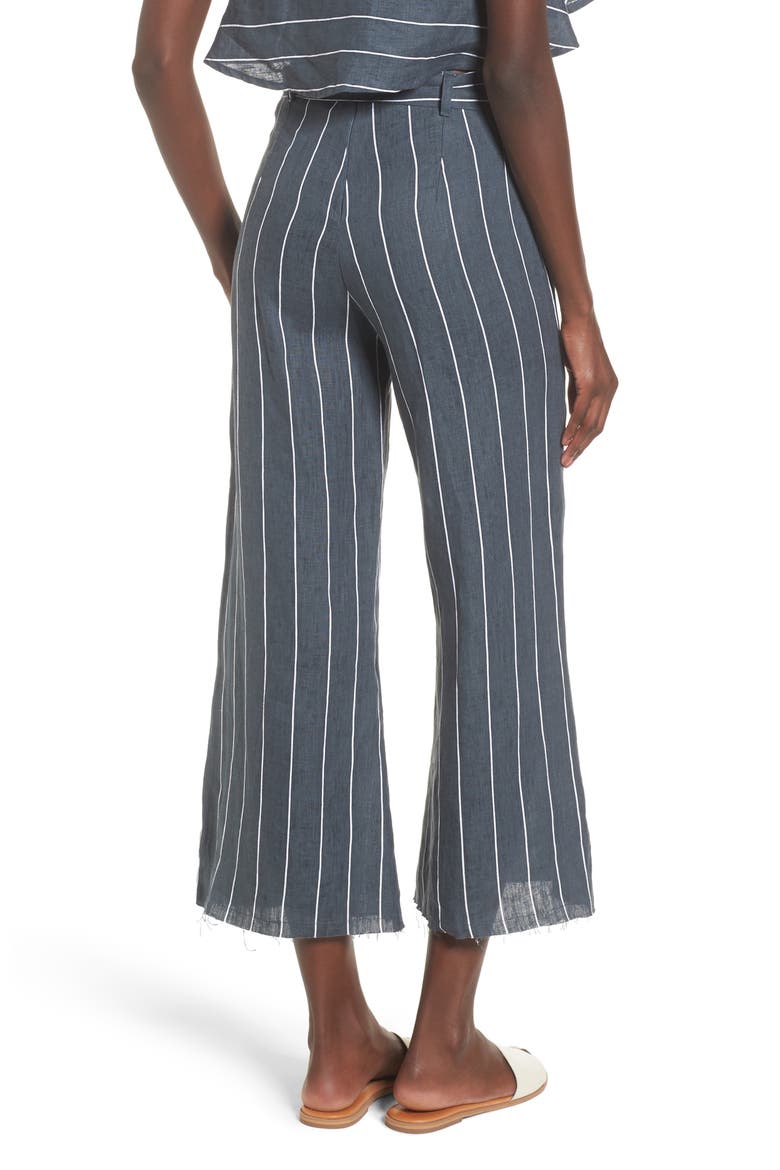 Como Pinstripe Wide Leg Crop Linen Pants, Alternate, color, CHARCOAL