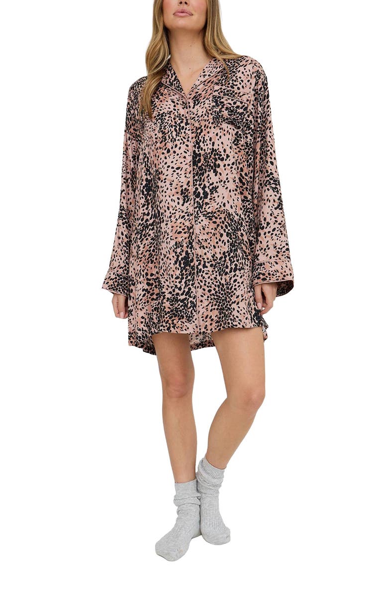 Lily and Lionel London Simone Long Sleeve Nightshirt, Main, color, Brown