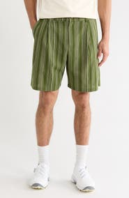 MALBON Arena Stripe Pleated Shorts