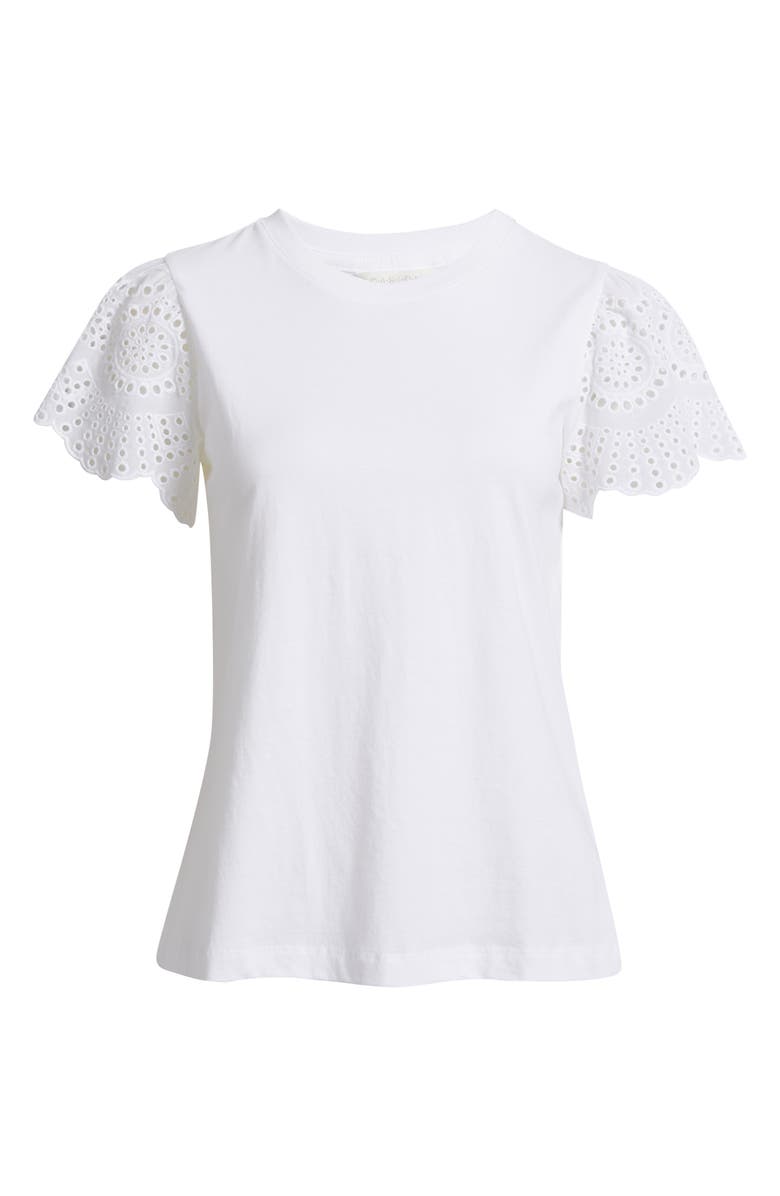 Caslon<sup>®</sup> Eyelet Sleeve Mixed Media T-Shirt, Alternate, color, White