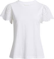 Caslon® Eyelet Sleeve Mixed Media T-Shirt