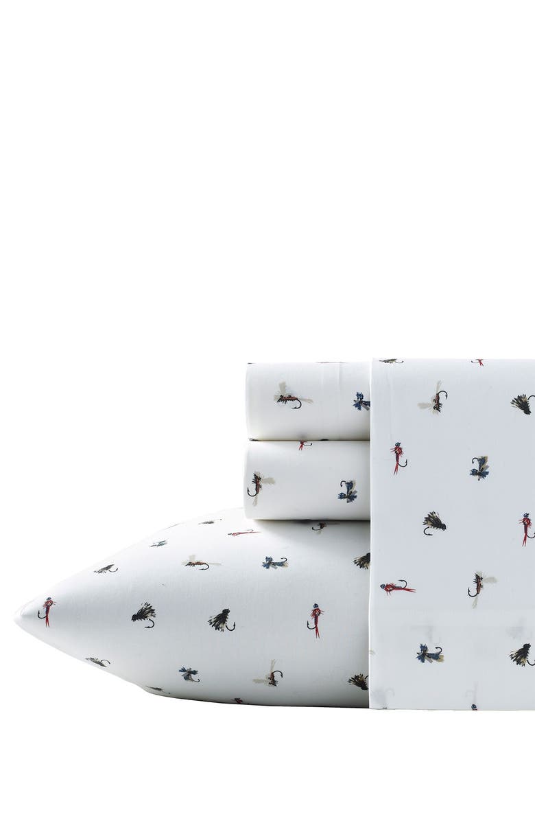 Eddie Bauer Fishing Flies Twin Sheet Set - White, Main, color, 