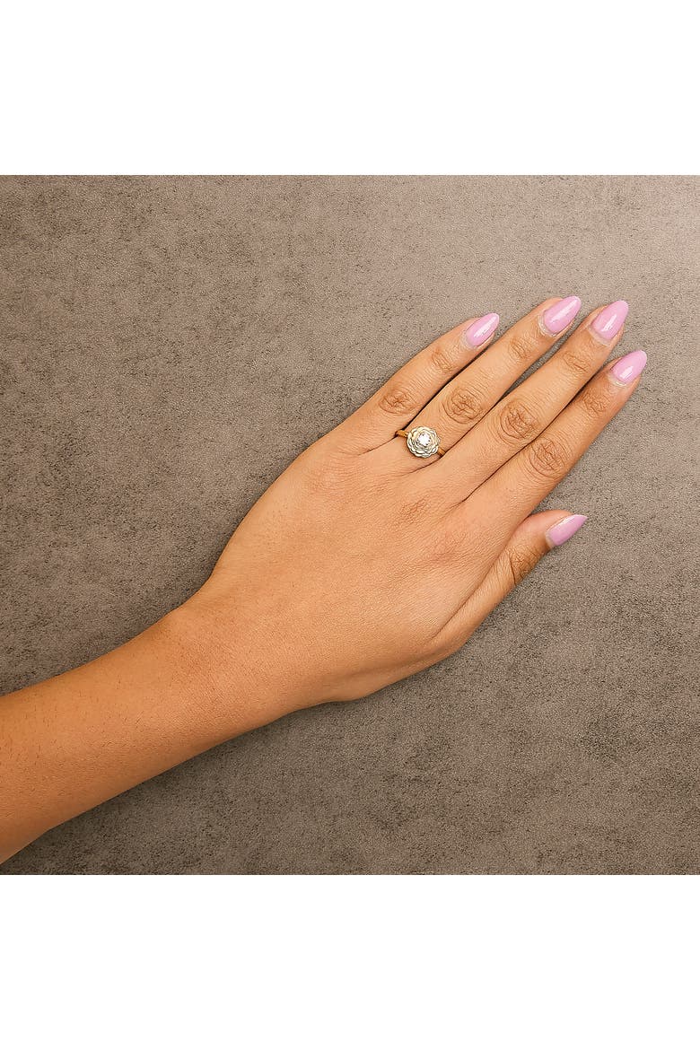 14K Yellow Gold Plated Sterling Silver 1/3 Ctw Lab Grown Diamond Floral Motif Solitaire Ring, Alternate, color, Yellow Gold over Silver