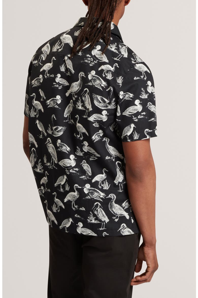 Yamal Duck Print Camp Shirt, Alternate, color, BLACK