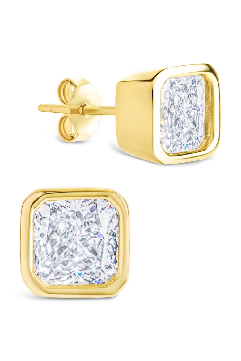 Asscher-Cut Cubic Zirconia Stud Earrings, Main, color, GOLD