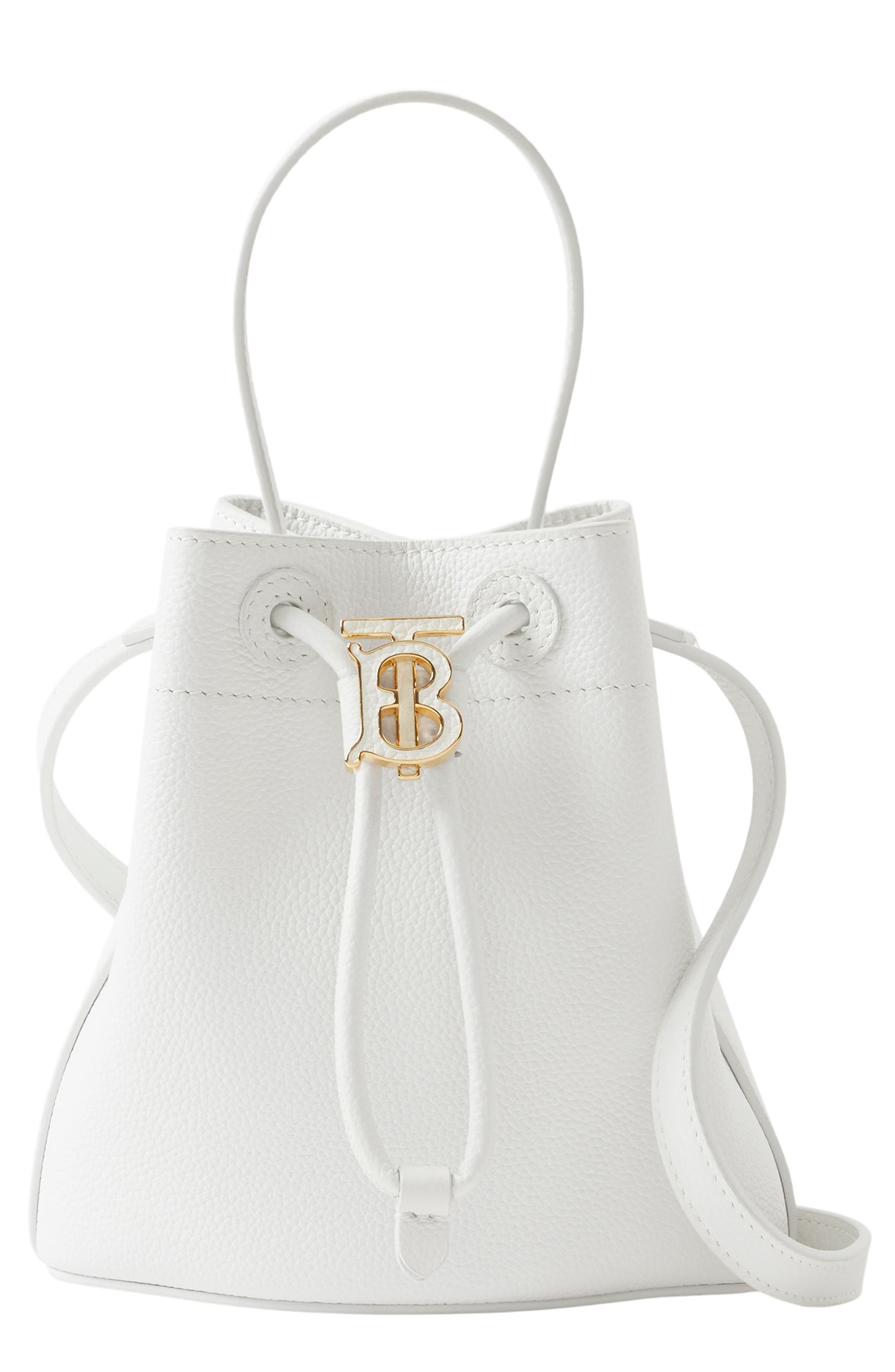 Burberry Mini Monogram Drawstring Bucket Bag, Main, color, 
