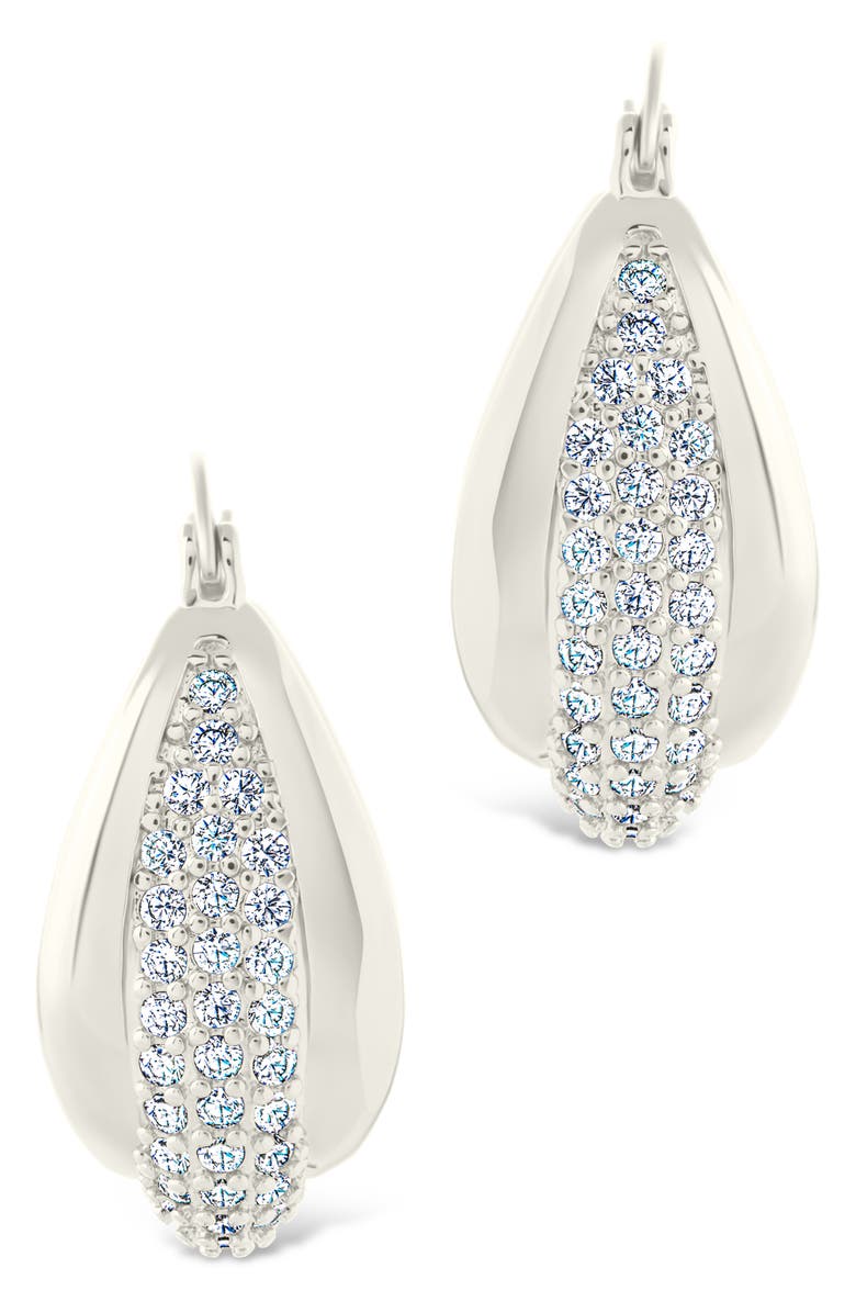 Sterling Forever Philina Pavé Cubic Zirconia Hoop Earrings, Main, color, Silver