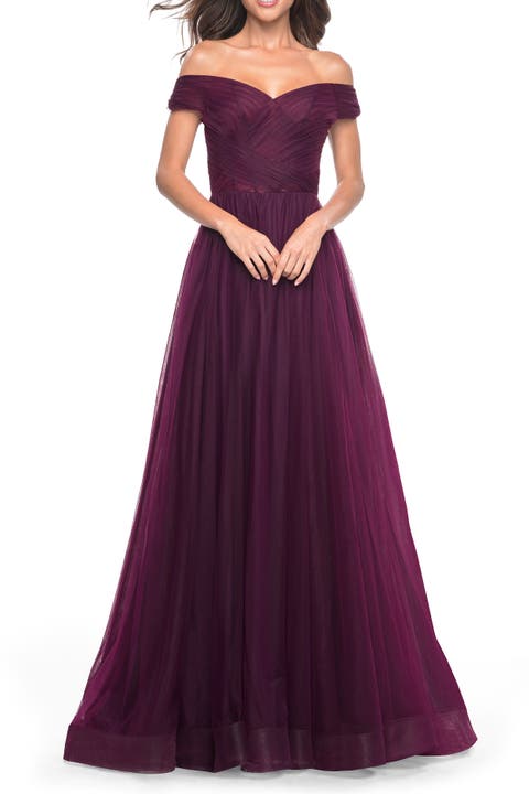 A-Line Tulle Prom Dress with Off the Shoulder Top