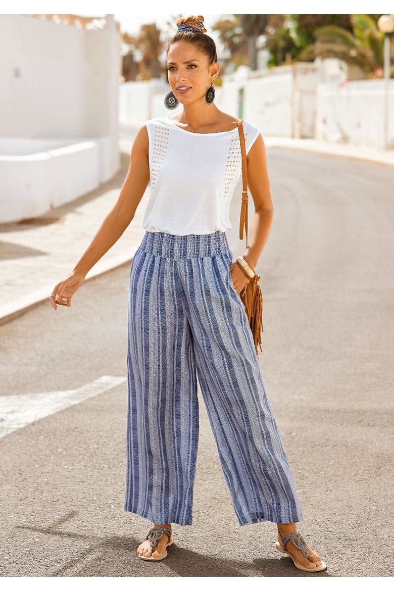 Striped Wide Leg Pants, Alternate, color, Blue Stripe