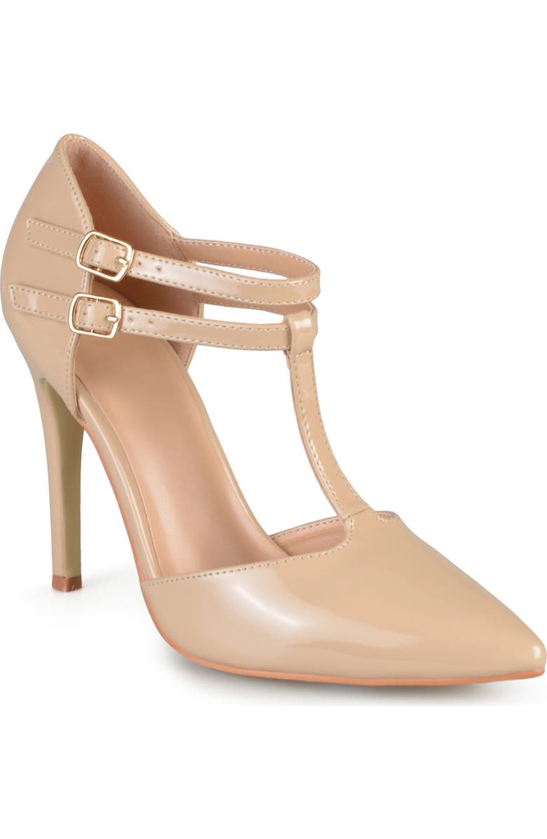 Journee Collection Patent T-Strap Pump - Wide Width Available, Main, color, Nude