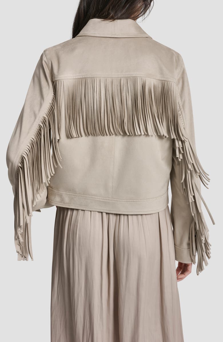 DKNY Fringe Trim Faux Suede Jacket, Alternate, color, Pebble