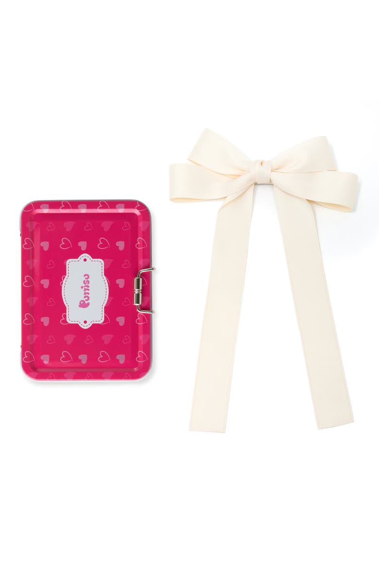 Classic Long Ribbon Bow Clip Gift Set with Tin Case, Main, color, Ivory