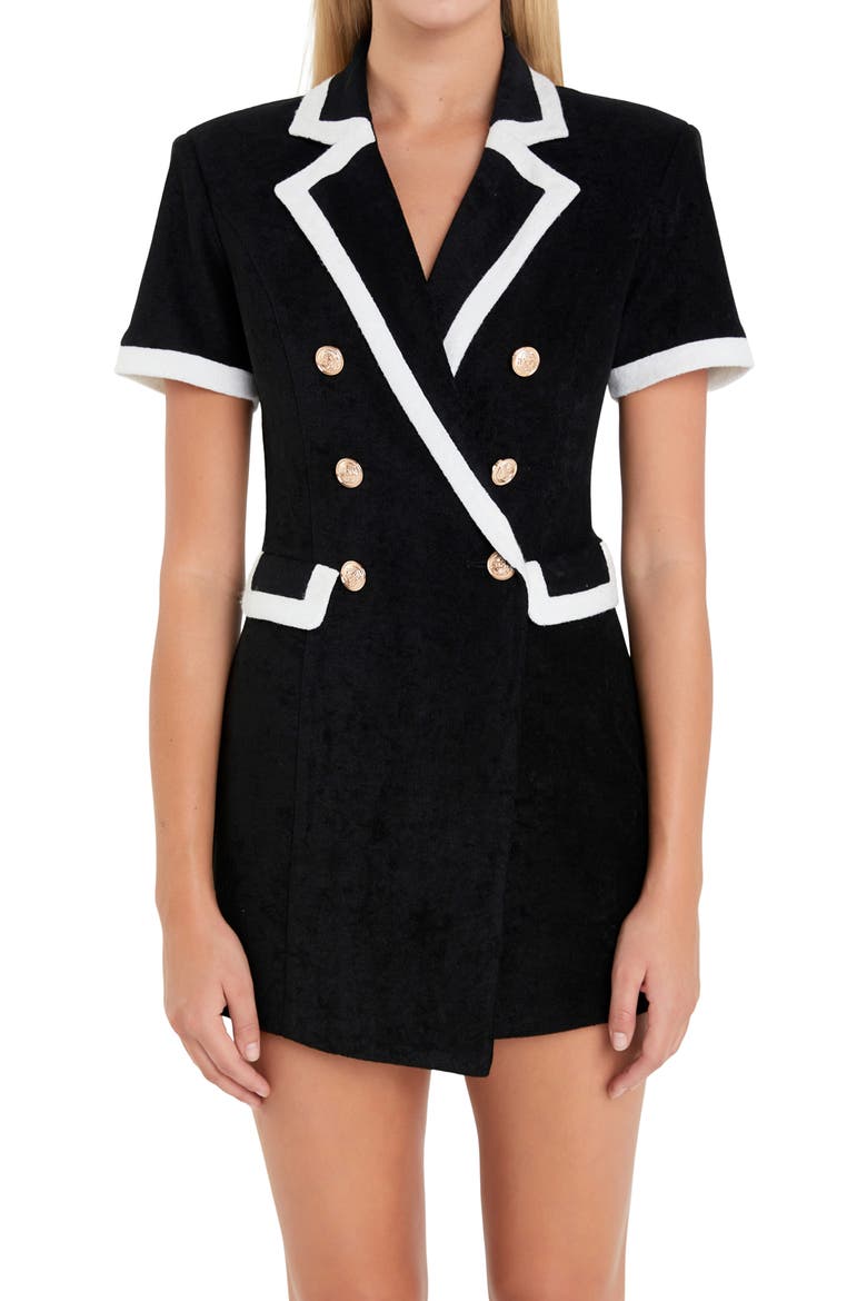 Terry Cloth Blazer Romper, Alternate, color, BLACK/ WHITE