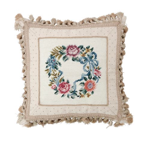 Floral Wreath Needlepoint Accent Pillow