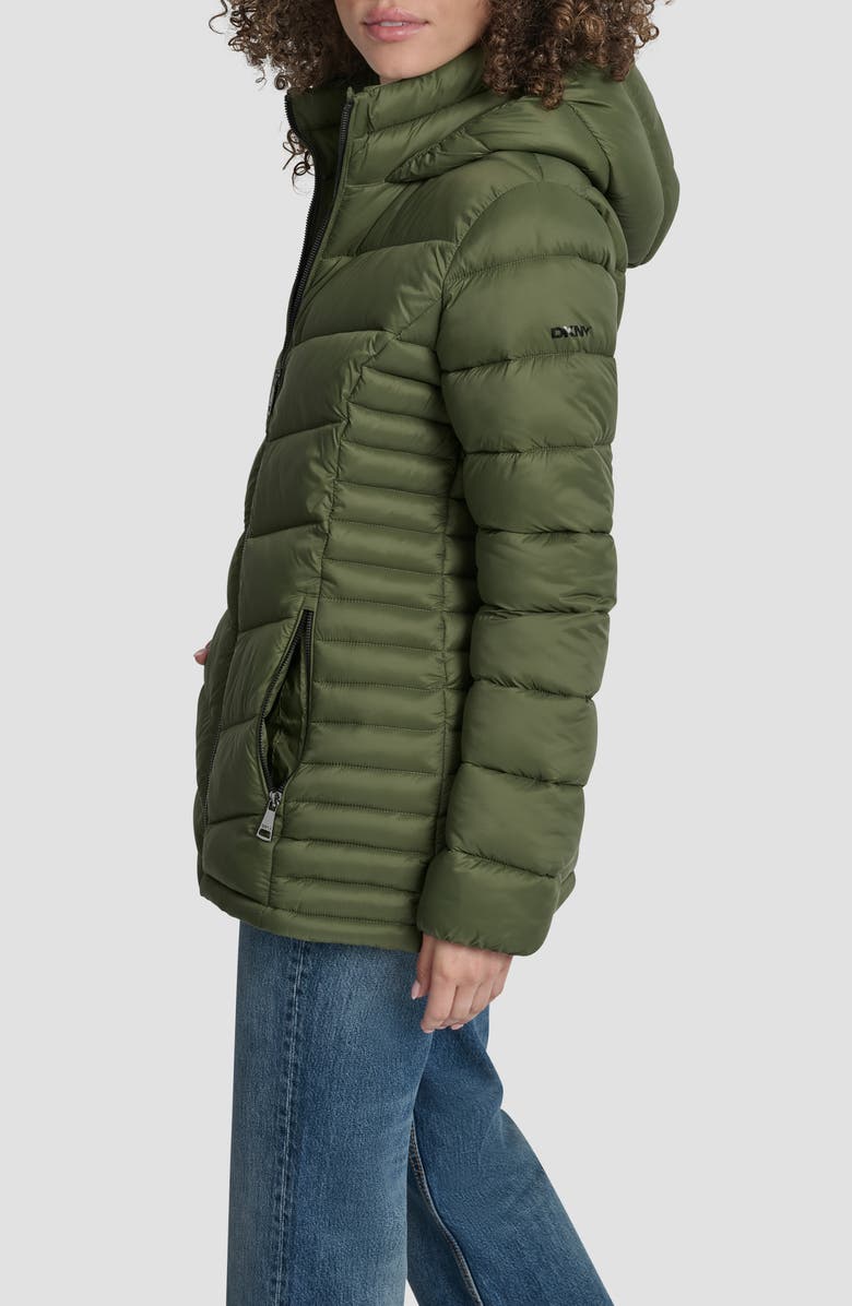 DKNY Cire Packable Hooded Puffer Jacket, Alternate, color, Evergreen