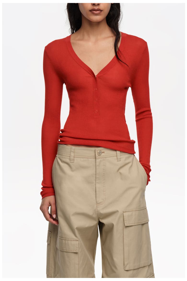 Fitted Ribbed Sweater, Main, color, RED