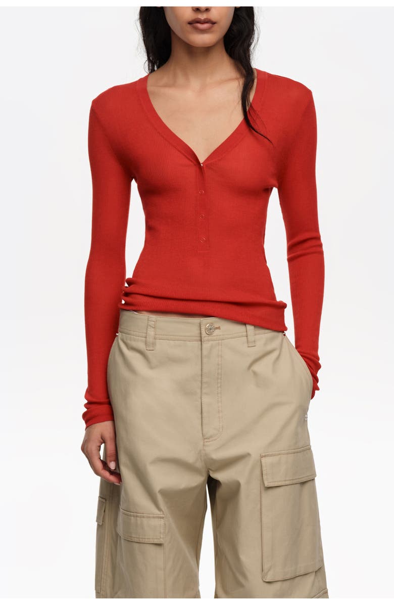 Bimba y Lola Fitted Ribbed Sweater, Main, color, Red