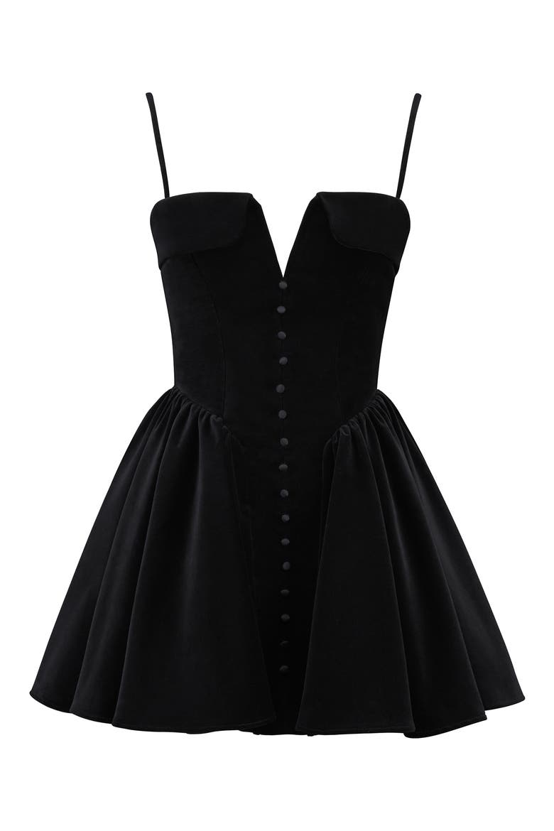 Selina Fit & Flare Velvet Minidress, Alternate, color, BLACK