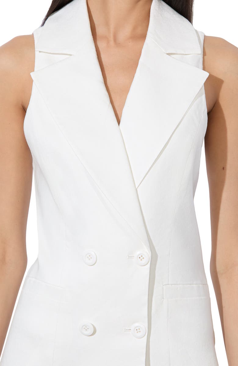 Alice + Olivia Meritt Sleeveless Double Breasted Linen Blend Blazer Minidress, Alternate, color, Off White