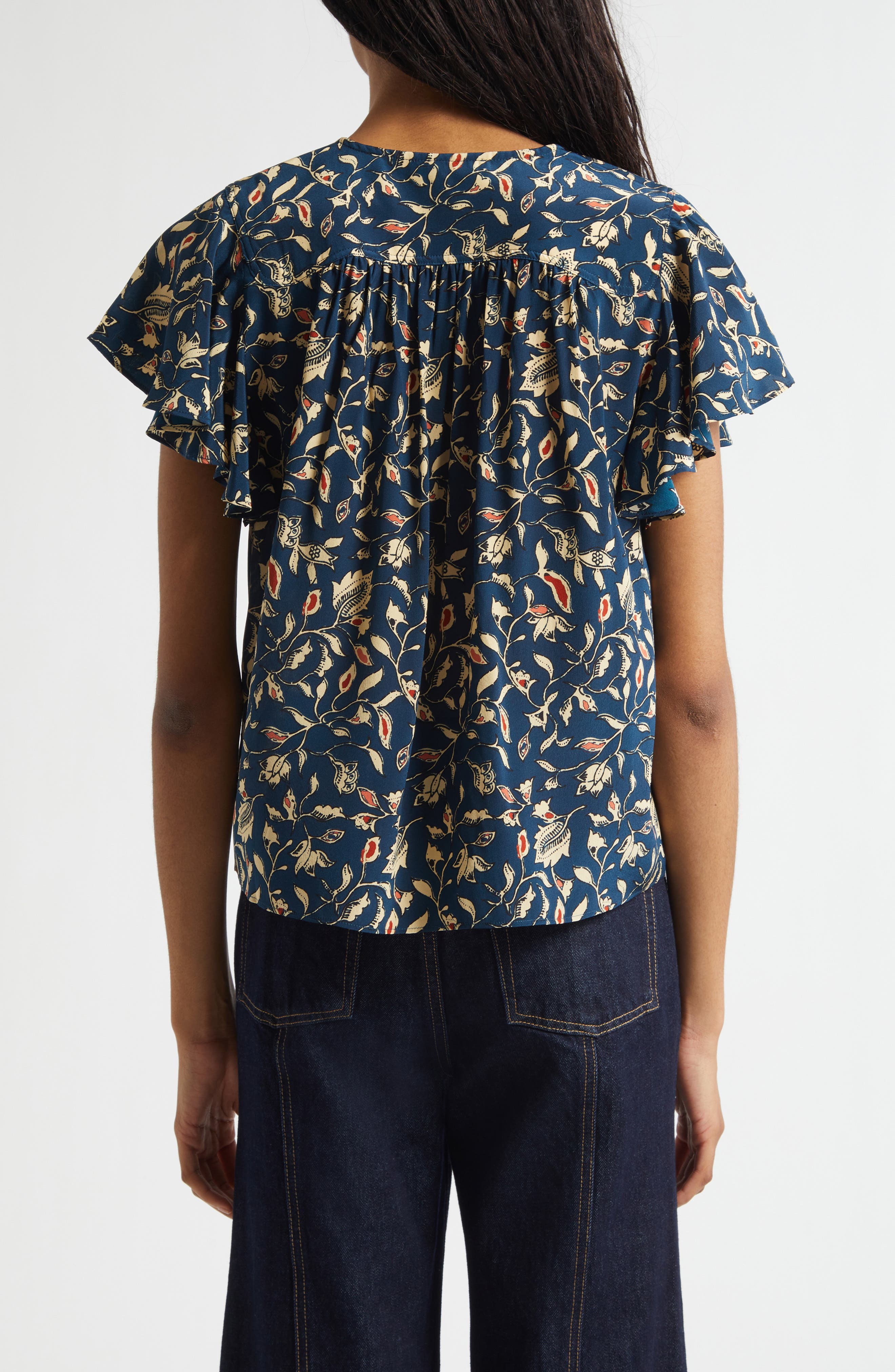 Adoni Floral Silk Split Neck Top - image 2