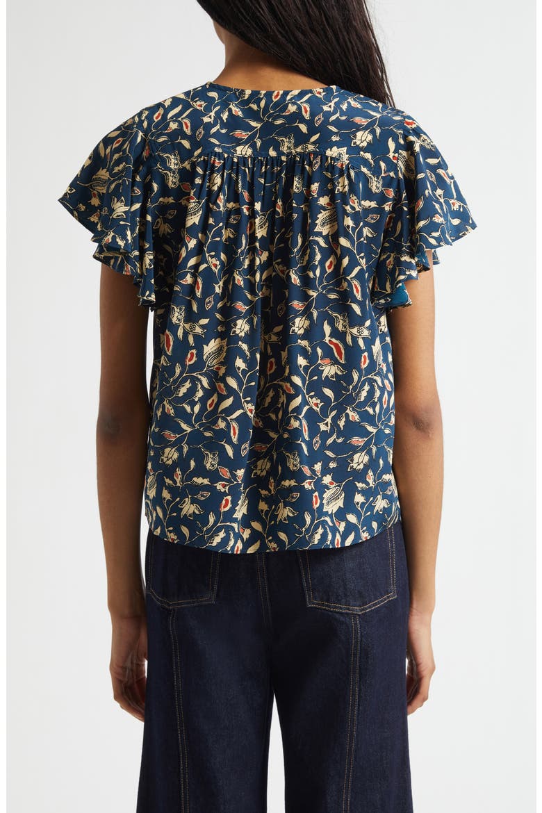 Adoni Floral Silk Split Neck Top, Alternate, color, MIDNIGHT GARDEN