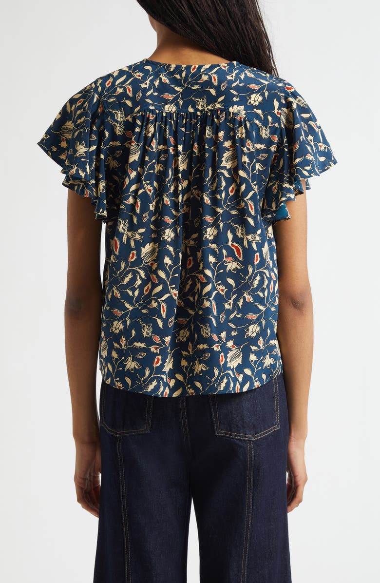 Ulla Johnson Adoni Floral Silk Split Neck Top, Alternate, color, Midnight Garden