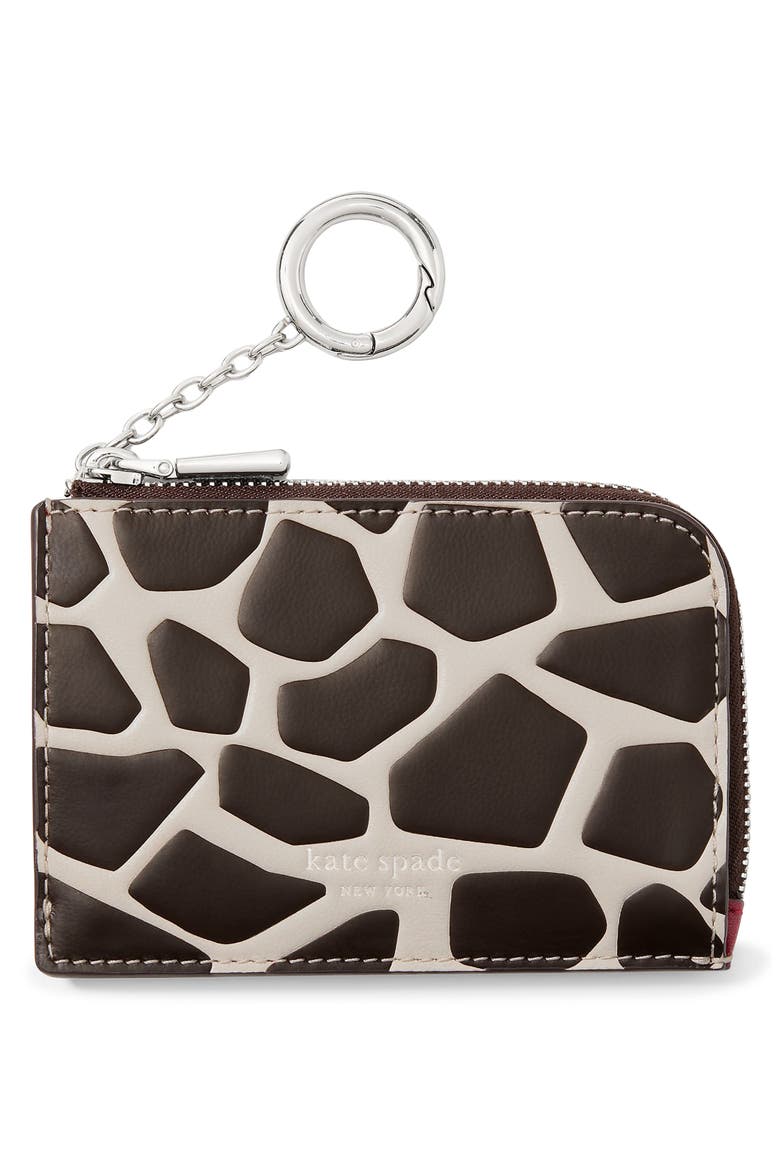 Giraffe Print Leather Mini Zip Card Case, Alternate, color, MULTI