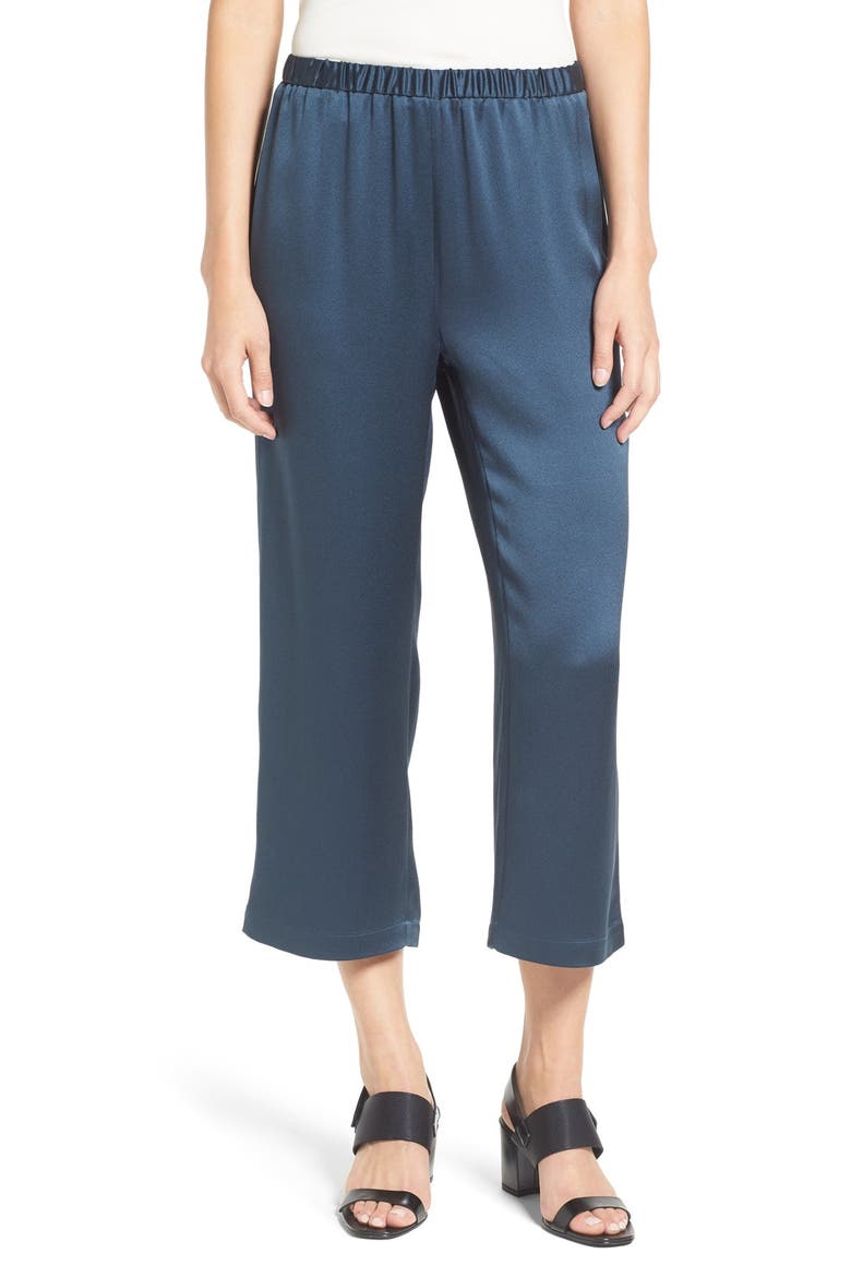 Silk Satin Crop Pants, Main, color, FIR