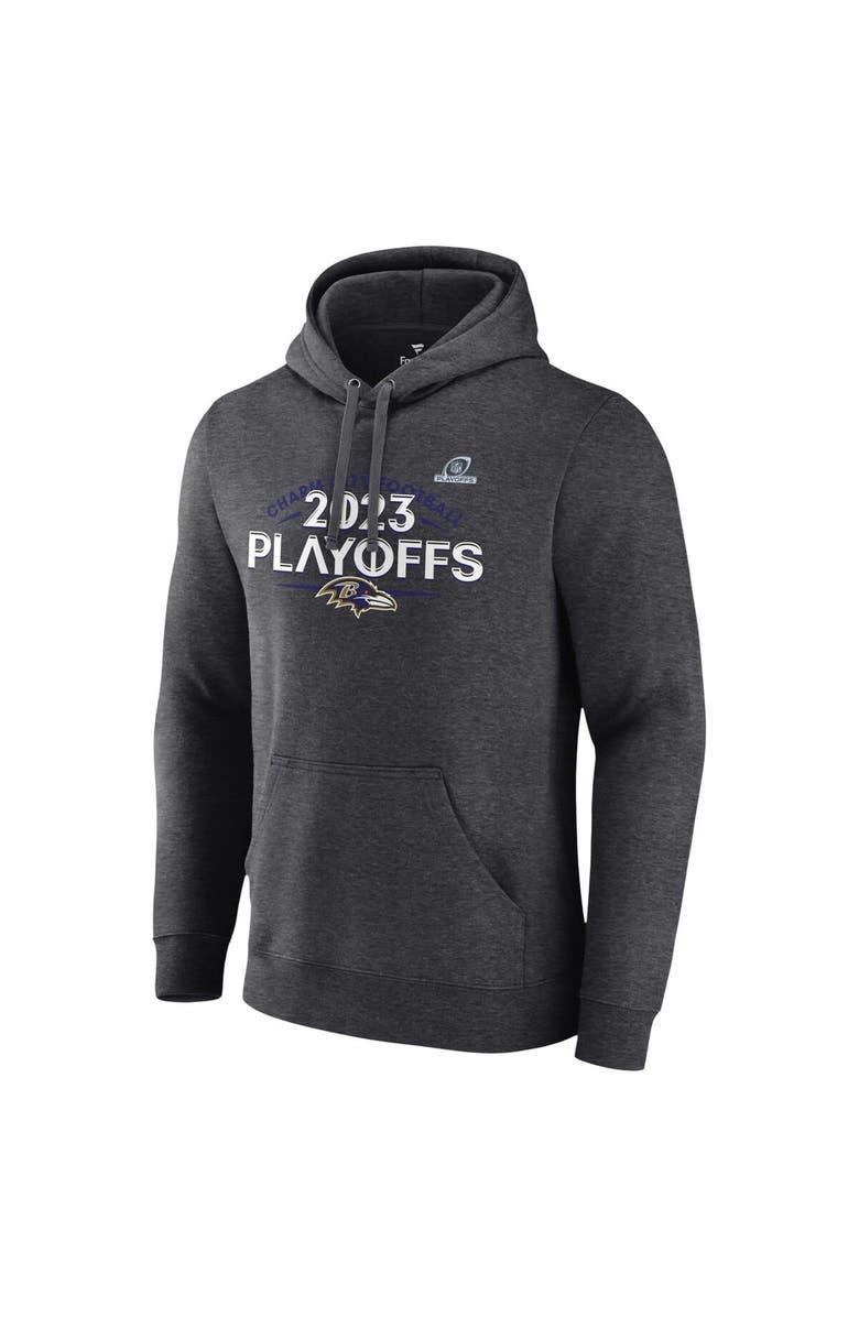 FANATICS Men's Fanatics Branded Heather Charcoal Baltimore Ravens 2023 NFL Playoffs Fleece Pullover Hoodie, Alternate, color, 
